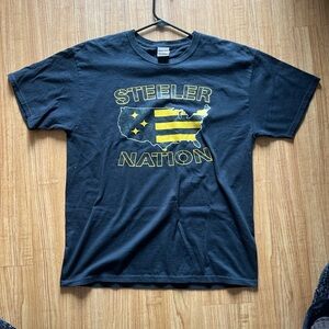 Jerzees Black Graphic Tee with Yellow Map Design